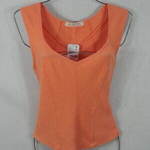 Share Free People Women's L Boss Babe Ribbed-Knit Corset Tank Top Straberry Cola